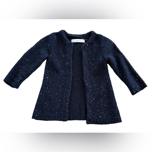 🔥Zara | Women’s black wool blend open front cardigan, black sequin detailing, S - Picture 2 of 7